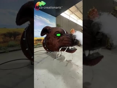 Animatronic Skeletal Dog Head Statue: Smoke-Spraying Mechanism & Glowing Green Eye Display