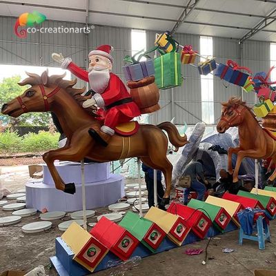 Good price Christmas Decoration Santa Horse Resin Gift Box Zigong Lantern For Amusement Park online