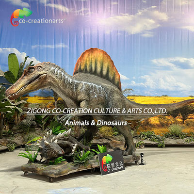 Animatronic Dinosaurs Simulation Spinosaurus Hunting Scene For Theme Park Decoration