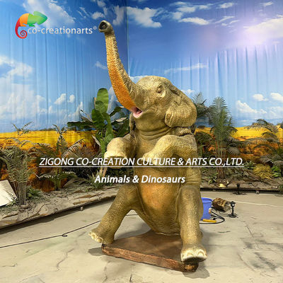 Realistic Animatronic African Elephant Statue Spraying Water In Safari Setting
