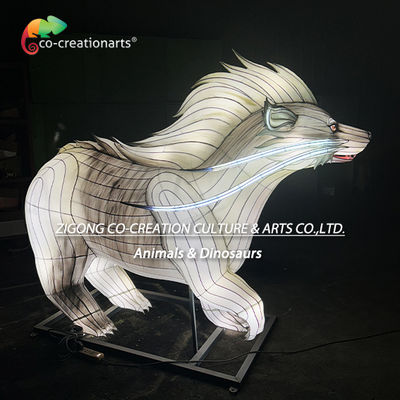 Futuristic White Badger Lantern Sculpture With LED Mohawk Crest & Dragon Tail