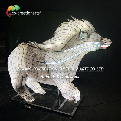 Futuristic White Badger Lantern Sculpture With LED Mohawk Crest & Dragon Tail