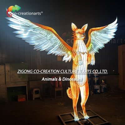 Grand Illuminated Standing Fox Lantern With Radiant Wings Festival Animal Lanterns