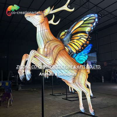 Majestic Illuminated Deer With Multicolored Butterfly Wings | Festival Lantern Sculpture