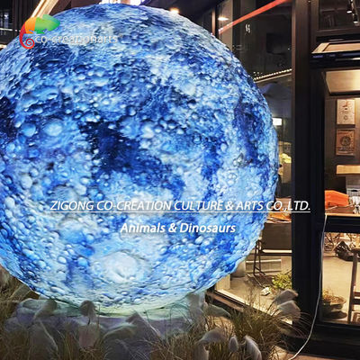 Ethereal Lunar Sculpture: Crater-Textured Moon Statue In Dreamy Blue Gradient​